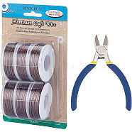 BENECREAT Round Aluminum Wire, with Iron Side Cutting Pliers, Coconut Brown, 17 Gauge, 1.2mm, 16m/roll, 6 rolls(AW-BC0003-32E-1.2mm)