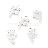 201 Stainless Steel Charms, Alphabet, Letter.F, 12x7.8x0.6mm, Hole: 1.4mm(STAS-C021-06P-F)
