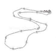 Brass Cable Chain Necklaces, with Round Beads and Lobster Claw Clasps, Long-Lasting Plated, Real Platinum Plated, 18.1~18.50 inch(46~47cm), 1mm(NJEW-I247-02P)