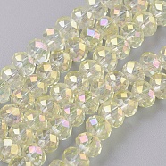 Electroplate Glass Beads Strands, AB color Plated, Faceted, Rondelle, Champagne Yellow, 6x4~5mm, Hole: 0.8~1mm, about 88~92pcs/strand, 15.5 inch~16 inch(39~45cm)(X-GLAA-K027-02AB)