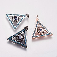 Brass Micro Pave Cubic Zirconia Pendants, Triangle with Flat Round, Colorful, Mixed Color, 20x19.5x3.5mm, Hole: 3mm(ZIRC-E145-25)
