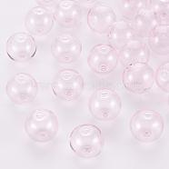 Handmade Blown Glass Beads, Round, Pink, 14x13mm, Hole: 1.6mm(BLOW-R005-02)