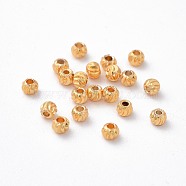 Brass Corrugated Beads, Round, Long-Lasting Plated, Real 24K Gold Plated, 3x2.5mm, Hole: 1mm(X-KK-P117-12G)