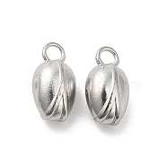 304 Stainless Steel Charms, Flower Bud Charm, Stainless Steel Color, 5x10mm, Hole: 1.8mm(STAS-H214-08P)