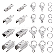 DIY Jewelry Clasps Kits, with 304 Stainless Steel Folding Crimp Cord Ends & Lobster Claw Clasps & Jump Rings, Stainless Steel Color, 74x73x25mm(DIY-PH0027-32P)