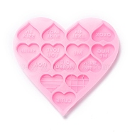 Valentine's Day Theme Food Grade Pendant Silicone Molds, Bakeware Tools, For DIY Cake Decoration, Chocolate, Candy Mold, Heart with Word, Pink, 87x89.5x5mm, Inner Diameter: 20x15mm(X-DIY-D050-12)