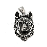 304 Stainless Steel Pendants, Wolf, Antique Silver, 40x27x10.5mm, Hole: 4x8mm(STAS-C053-10AS)