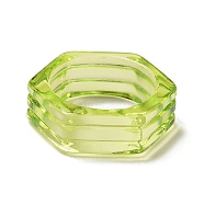 Transparent Acrylic Finger Rings, Grooved Hexagon Rings, Light Green, US Size 4 3/4(15.4mm)(RJEW-T010-08B)