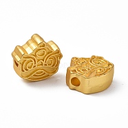 Rack Plating Alloy Beads, Cadmium Free & Lead Free & Nickle Free, Lion Dance Head, Matte Gold Color, 11x12x4.5mm, Hole: 2mm(PALLOY-I215-30G)
