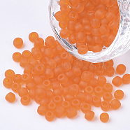 (Repacking Service Available) Glass Seed Beads, Frosted Colors, Round, Orange, 8/0, 3mm, about 12g/bag(SEED-C017-3mm-M9)