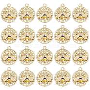 20 Pcs Flat Round with Bee Alloy Insect Charms for Jewelry Earring Making Crafts, Golden, 18mm, Hole: 2mm(JX298A)