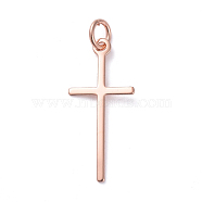 Brass Pendants, Long-Lasting Plated, Cross, Real Rose Gold Plated, 23x10.5x0.6mm, Hole: 3.2mm(ZIRC-G160-31RG)