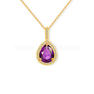 Rhinestone Teardrop Pendant Necklace with Stainless Steel Chains, Golden, Teardrop: 21x11mm(YL8274)