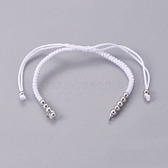 Nylon Cord Braided Bead Bracelets Making, with Brass Beads, Long-Lasting Plated, Real Platinum Plated, White, 10-1/4 inch~11-5/8 inch(26~29.6cm)(BJEW-F360-FP19)