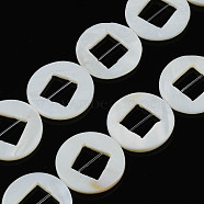 Natural Freshwater Shell Beads Strands, Ring with Hollow Square, 25x2~3.5mm, Hole: 0.7mm, about 15pcs/strand, 14.57 inch(37cm)(SHEL-N026-171)
