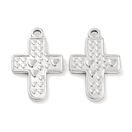304 Stainless Steel Pendants, Cross with Heart Charm, Stainless Steel Color, 30.5x20.5x3mm, Hole: 2.5mm(STAS-P364-14P)