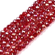 Electroplate Glass Beads Strands, AB Color Plated, Faceted, Rondelle, Red, 2.9~3.3x2mm, Hole: 0.8mm, about 148~150pcs/strand, 15.55~15.75 inch(39.5~40cm)(EGLA-A044-T2mm-B01)