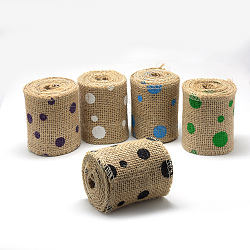 Dot Printed Burlap Ribbon, Hessian Ribbon, Jute Ribbon, for Jewelry Making, Mixed Color, 2-3/8 inch(60mm), about 2.187yards/roll(2m/roll), 8rolls/bag(OCOR-R071-26)