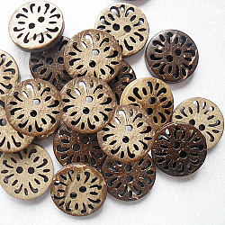 Round Carved 2-hole Basic Sewing Button, Coconut Button, BurlyWood, about 13mm in diameter, about 100pcs/bag(NNA0Z0G)