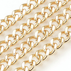 Brass Cuban Link Chains, Chunky Curb Chains, Diamond Cut Chains, Unwelded, Faceted, Nickel Free, Real 18K Gold Plated, 5x4x1mm(X-KK-T018-03G)