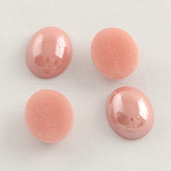 Pearlized Plated Opaque Glass Cabochons, Oval, Rosy Brown, 13x10x5mm(PORC-S804-10x14-03)