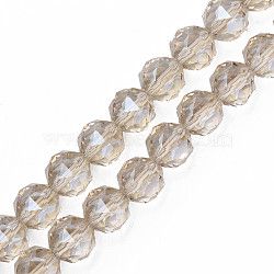 Electroplate Transparent Glass Bead Strands, Faceted, Round, Wheat, 12x11mm, Hole: 1.2mm, about 50pcs/strand, 22.05 inch(56cm)(EGLA-N002-34A-F02)