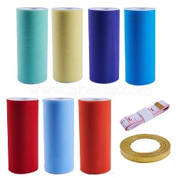 Glitter Metallic Ribbon, Deco Mesh Ribbons, Tulle Fabric, Tulle Roll Spool Fabric For Skirt Making, with Soft Tape Measure, Mixed Color(DIY-CJ0015-04)