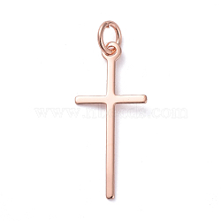Brass Pendants, Long-Lasting Plated, Cross, Real Rose Gold Plated, 23x10.5x0.6mm, Hole: 3.2mm(ZIRC-G160-31RG)