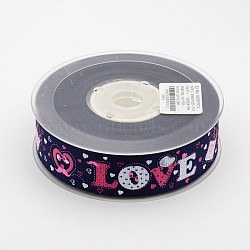 Valentine's Day Word Love Printed Polyester Grosgrain Ribbons for Gift Packaging, Midnight Blue, 1 inch(25mm), 100yards/roll(91.44m/roll)(SRIB-F001-02F)