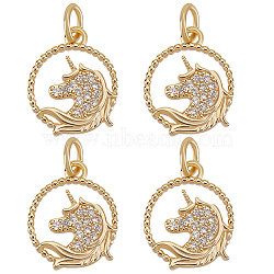 Brass Micro Pave Clear Cubic Zirconia Charms, with Jump Ring, Round Ring & Unicorn Charm, Real 18K Gold Plated, 14x11.5x2mm, Hole: 3.2mm, 14pcs/box(KK-BBC0007-27)