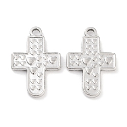 304 Stainless Steel Pendants, Cross with Heart Charm, Stainless Steel Color, 30.5x20.5x3mm, Hole: 2.5mm(STAS-P364-14P)