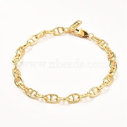 Brass Mariner Link Chains Bracelet, with 304 Stainless Steel Findings, Real 18K Gold Plated, 7-5/8 inch(19.5cm)(BJEW-JB06986)