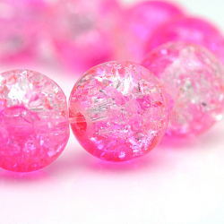 Baking Painted Crackle Glass Beads Strands, Round, Hot Pink, 6mm, Hole: 1.3~1.6mm, about 133pcs/strand, 31.4 inch(X-CCG-S001-6mm-09)