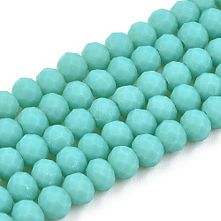 Glass Beads Strands, Faceted, Frosted, Rondelle, Turquoise, 3.5mm, Hole: 1mm, about 123~127pcs/strand, 13.7~14.1 inch(35~36cm)(EGLA-A034-P3mm-MD24)