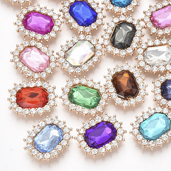 Resin Rhinestone Cabochons, with Light Gold Plated Alloy Findings and Crystal Glass Rhinestone, Faceted, Oval, Mixed Color, 22.5x18.5x5mm