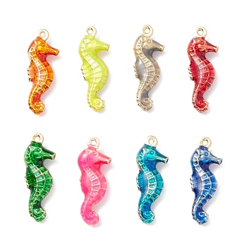 Rack Plating Brass Enamel  Pendants, Long-Lasting Plated, Real 18K Gold Plated, Cadmium Free & Nickel Free & Lead Free, Sea Horse, Mixed Color, 21x7.5x3.5mm, Hole: 1mm