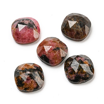 Natural Rhodonite Cabochons, Faceted Square, 8x8x4mm