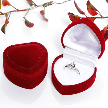 Velvet Ring Boxes, for Wedding, Jewelry Storage Case, Heart, Dark Red, 4.8x4.8x3.5cm