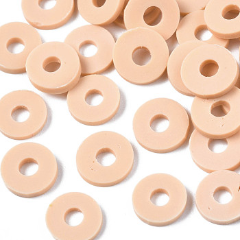 Handmade Polymer Clay Beads, Disc/Flat Round, Heishi Beads, PeachPuff, 8x0.5~1mm, Hole: 2mm, about 13000pcs/1000g