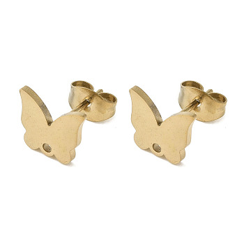 Ion Plating(IP) 304 Stainless Steel Stud Earring Findings, Butterfly, Golden, 9.5x8mm, Hole: 1.2mm, Pin: 0.7x11mm