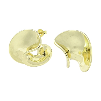 Rack Plating Brass Twist Stud Earrings, Half Hoop Earrings, Cadmium Free & Lead Free, Real 18K Gold Plated, 20.5x16.5mm