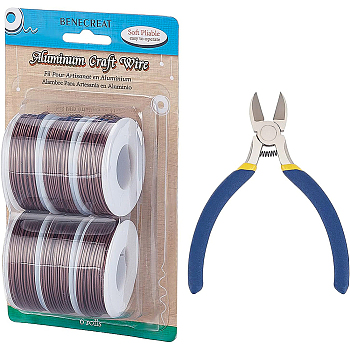 BENECREAT Round Aluminum Wire, with Iron Side Cutting Pliers, Coconut Brown, 17 Gauge, 1.2mm, 16m/roll, 6 rolls