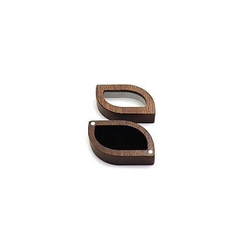 Wood Visible Window Ring Storage Box, Ring Magnetic Gift Case with Velvet Inside, Leaf, Black, 6x4cm