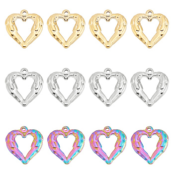 Unicraftale 12Pcs 3 Colors Vacuum Plating 304 Stainless Steel Open Pendants, Heart with Wing, Mixed Color, 22x20.5x4.2mm, Hole: 1.8mm, 4pcs/color