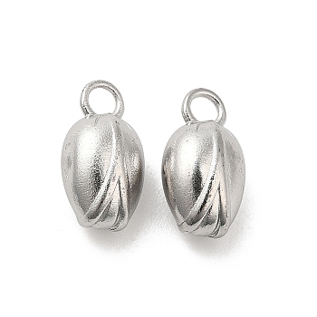 304 Stainless Steel Charms, Flower Bud Charm, Stainless Steel Color, 5x10mm, Hole: 1.8mm