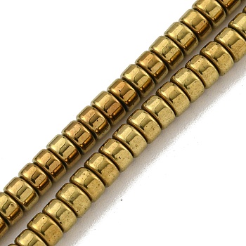 Electroplated Synthetic Non-magnetic Hematite Beads Strands, Disc, Heishi Beads, Golden Plated, 3.5x2mm, Hole: 1mm, about 183~188pcs/strand, 15.16''~15.67''(38.5~39.8cm)