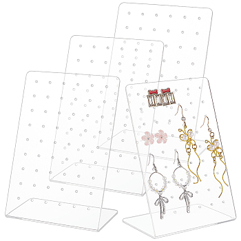 54-Hole L-Shaped Acrylic Slant Back Earring Display Stands, Rectangle Jewelry Organizer Holder for Earring Storage, Clear, 6.6x9.95x15.3cm