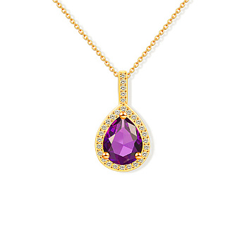 Rhinestone Teardrop Pendant Necklace with Stainless Steel Chains, Golden, Teardrop: 21x11mm