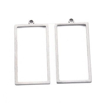 304 Stainless Steel Pendants, Laser Cut, Rectangle, Stainless Steel Color, 30x15x1mm, Hole: 1.5mm