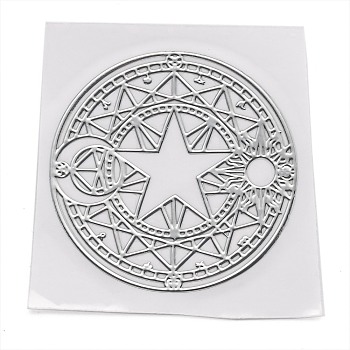 Self Adhesive Brass Stickers, Scrapbooking Stickers, for Epoxy Resin Crafts, Flat Round with Star, Platinum, 3.1x0.05cm